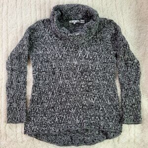 Eight Eight Eight Women’s Cowl Neck Sweater Sz M Blk/White Long Tunic Cable Knit